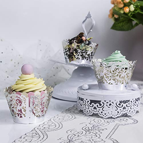 YOZATIA 60 Silver Vine Lace Cupcake Wrapper, Laser Cut Cupcake Liners for Weddings Birthdays Tea Parties and any Special Event- Silver - color: Silver