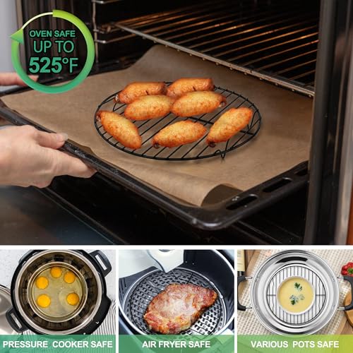P&P CHEF 9 Inch Cooking Rack Round for Steaming Cooling, Black, 2 Pack - color: Black, size: 9 inch