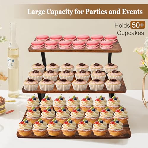 Cupcake Stand for 50 Cupcakes, Wood Metal Riser Dessert Table Display Stand