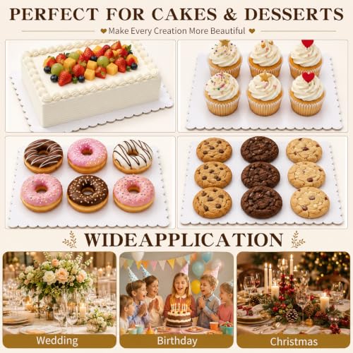 14 * 10 Inch Wave Cake Boards 25-Packs Squares Base Food-Grade Cardboard Wave Cake Plate for Wedding Birthday Pizza Desserts Parties Food Bottoms - size: 14*10inch / 25pcs