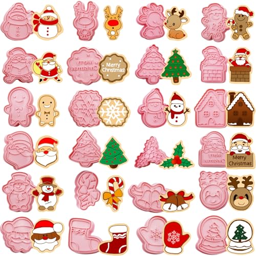 24pcs Chrismas Cookie Cutters Stamps Biscuit Baking Tools Embossing Cookie Molds - style: Christmas