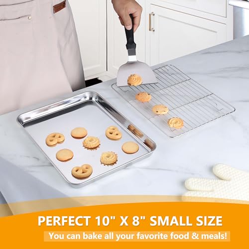 Homikit 10x8 Inch Small Stainless Steel Baking Sheet with Cooling Rack Set - size: 10.4x8.1x1