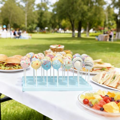 35-Hole Blue Cake Pop Stand with 100 Sticks, 100 Bags & 100 Gold Ties - color: Blue