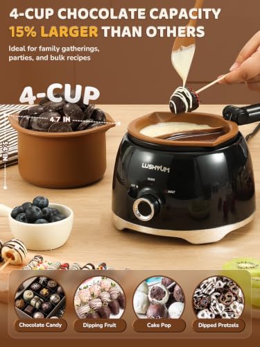 Electric Chocolate Melting Pot, 4-Cup Chocolate, 2 Insert Pots - color: Black