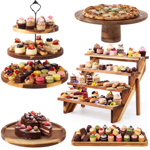Willinglong 7 Pcs Wood Dessert Table Display Set for Wedding Baby Shower