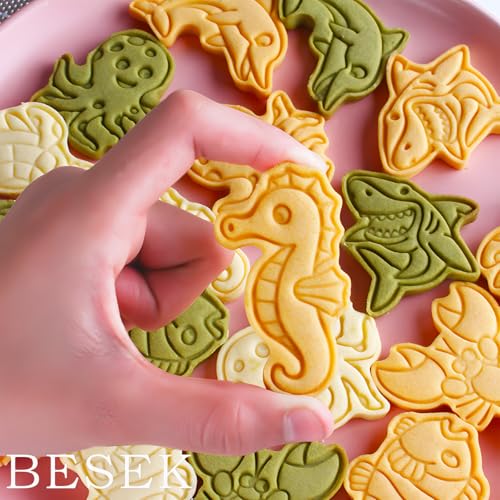 BESEK Ocean Creatures Cookie Cutters: 8 pcs Fish Cookie Cutter Molds for Baking, Dolphin, Clownfish, Octopus, Seahorse, Shark Shaped Biscuit Cutters - color: Ocean