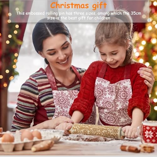 Embossed Wooden Rolling Pin, Embossing Rolling Pin for Baking Fondant, Pizza, Pie, Pastry, Pasta, Dough, Cookies, Suitable Christmas, Father and Mother's Gift - size: Snowflake 13.8'' x 1.96''