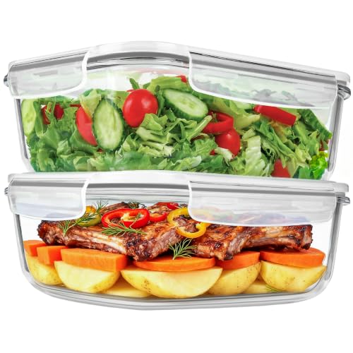 2 Pack 78 Oz / 9.8 Cups Large Glass Food Storage Containers with Lids, Meal Prep Containers for Baking, Serving, Glass Storage Container, BPA Free, Leakproof, Freezer, Microwave/Oven Safe - color: Grey