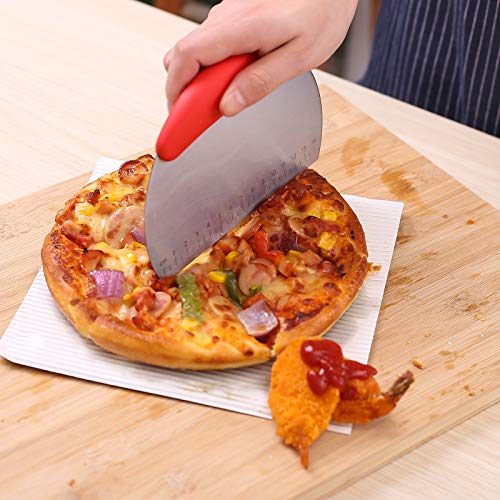 1 pcs Dough Pastry Scraper Chopper/Stainless Steel Dough Scraper Cutter with Ergonomic Rubber Non-Slip Grip/Dough Scraper Cutter/Pro Pastry Pizza Cutter Chopper (Red) - color: Red