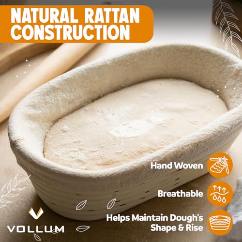 Vollum Bread Proofing Basket with Liner – Sourdough Baguette Brotform - size: 13.5" x 3.5" x 2.5"H, style: Rectangular