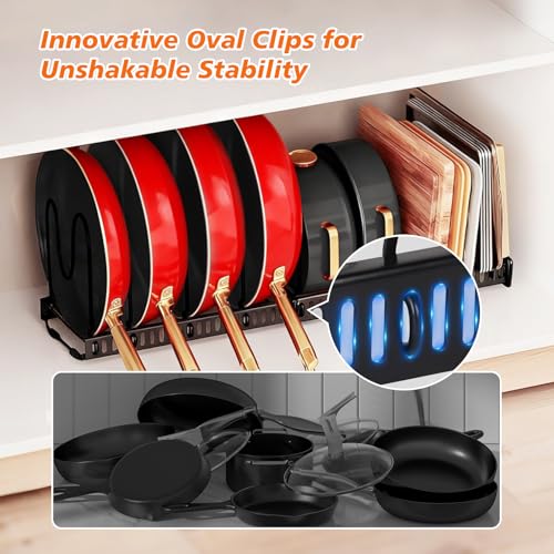 Expandable Pot Pan Lid Organizers inside Cabinet, 13 Dividers - color: Black