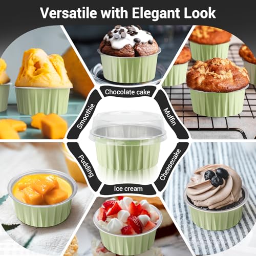 EUSOAR Foil Cupcake Wrappers, 30pcs 5oz Disposable Aluminum Foil Baking Cups Containers with Lids, Dessert Cups with Lids Mini Aluminum Cheesecake Pan Creme Brulee Ramekins-Mustard - color: Mustard, size: 30pcs