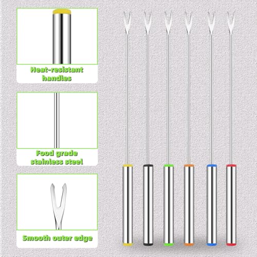 18 Pack Stainless Steel Fondue Forks, 9.3 In, 6 Colors