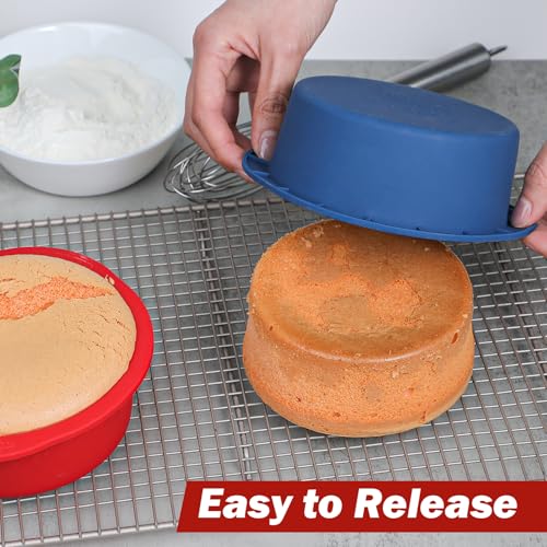 Webake 5 inch Cake Pan for Baking Nonstick Round Cake Pans, LFGB Platinum Silicon Air Fryer Baking Pan Set of 4 - size: 5 Inch