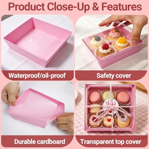 50 Sets Pink Mini Disposable Charcuterie Boxes with Clear Lids - color: Pink