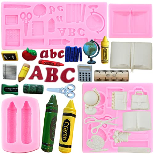 Mujiang Back to School Silicone Molds Crayon Book Fondant Mold Set Of 4 - color: Style A