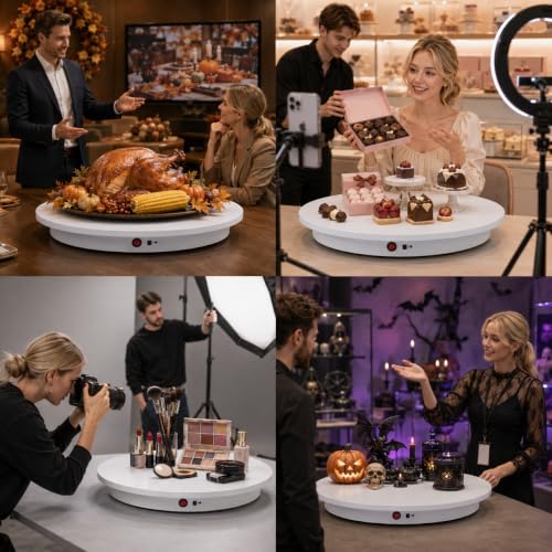 JAYEGT Motorized Rotating Display Stand,350Lbs Load，360 Degree Electric Rotating Potography Turntable for Products Display，Live Show， Remote Control +5 Colors Backgrounds (White / 16.5inch /Wired) - color: White, size: 16.5inch