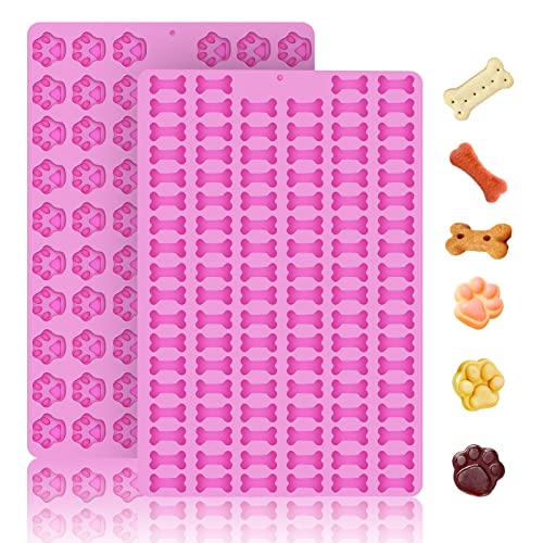 2 PCS Mini Silicone Molds, 106 Cavity Dog Bone + 69 Cavity Paw Mold for Baking Biscuits, Cookies, Candy, Chocolate, Jelly Pet Dog Treats - style: Mini Dog Bone+Dog Paw
