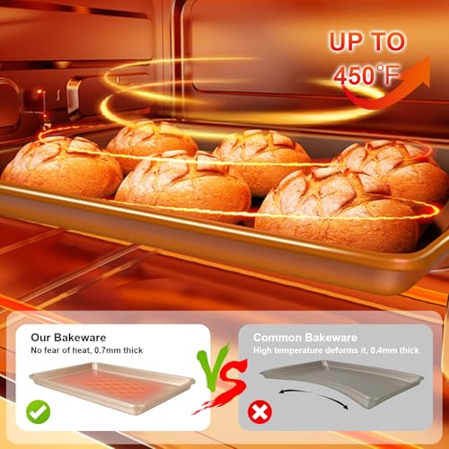 Baking Sheet Pan Set of 3, Nonstick Commercial Cookie Sheets for Baking - color: Champagne Gold