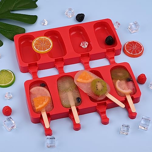 WMKGG Popsicle Silicone Molds Set, 2 PCS Ice Cream Molds - color: Red