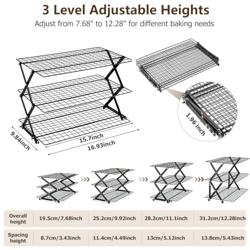 3 Tier Collapsible Cooling Rack for Baking Stackable Cookie Racks Cooling - size: 3 Tier