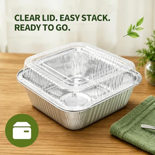 8x8 Aluminum Foil Pans with Clear Lids 20 Pack - Cake Baking Pans