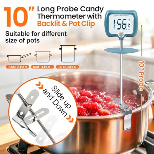 Candy Thermometer with Pot Clip with Backlit dispaly, - color: Blue