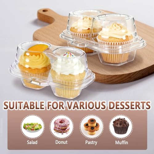 50 Pack Plastic Cupcake Containers with Lids, Disposable 2 Count