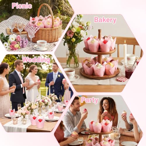 Pink Tulip Cupcake Liners 50PCS, Muffin Greaseproof paper Baking Cupcake Cups, Natural Tulip Baking Cup Case for Birthday Wedding Party Baby Showers Catering Restaurants