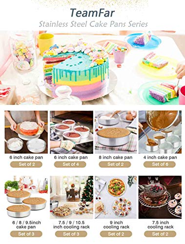 TeamFar 9½ Inch Cake Pan, 3 Pcs Stainless Steel Round Tier Cake Pans Set - size: 9.5 inch