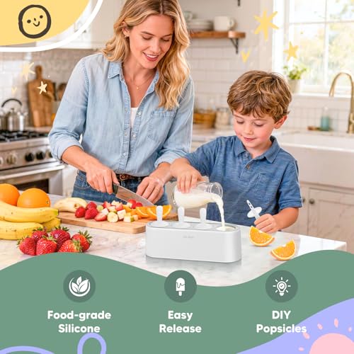 WYOK Popsicle Molds 4-Cavity Silicone Ice Pop Mold (White, IcyClassic Pops) - color: White