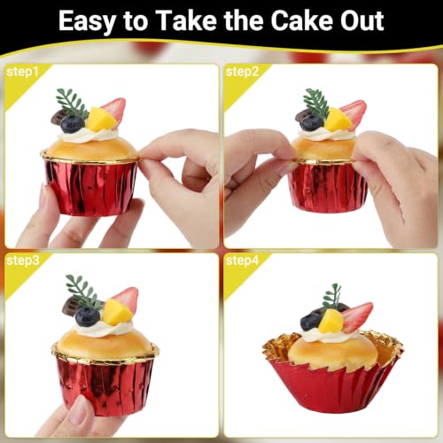 EUSOAR Cupcakes Boxes with Cupcake Cups, 50pcs 3.5 Inch Clear Cupcakes Holder and 50pcs 3.5oz Cupcakes Wrappers, Single Disposable Dessert Pastry Cupcakes Wrappers for Wedding Party Favor Bakery - color: Red