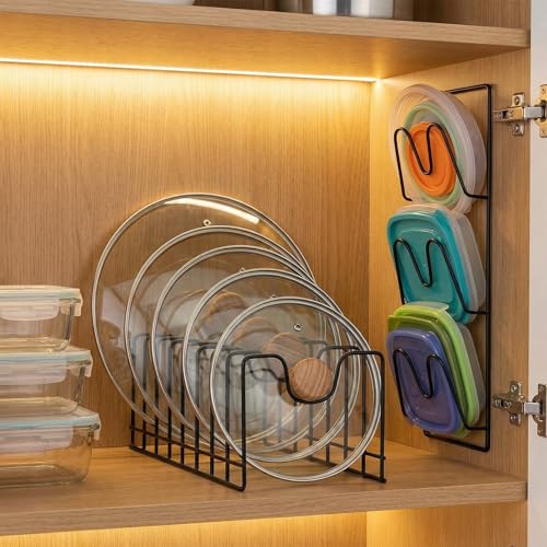 Vicenpal 2 Pack Pot Lid Organizer Kitchen Rack Set, Countertop and Over-the-door Pot Lid Pan Holder Rack for Cutting Boards, Baking Sheets, Pans and Cookware Storage