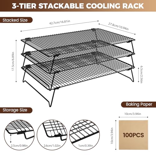 Cooling Racks for Cooking and Baking, 3-Tier Stackable 17x11 Inch - size: 17"x11"
