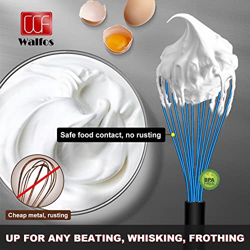 Walfos Whisk, Silicone Whisk Heat Resistant (480°F) Kitchen Whisks Set of 4- Professional Whisks For Cooking Non Scratch, Balloon Egg Whisk Perfect for Frothing, Blending, Beating - color: 4pcs Colorful;5+7+9+11in