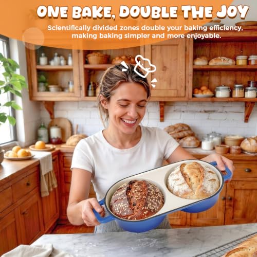 Double Dutch Oven for Sourdough Bread Baking, 2.6QT (Blue) - color: Blue