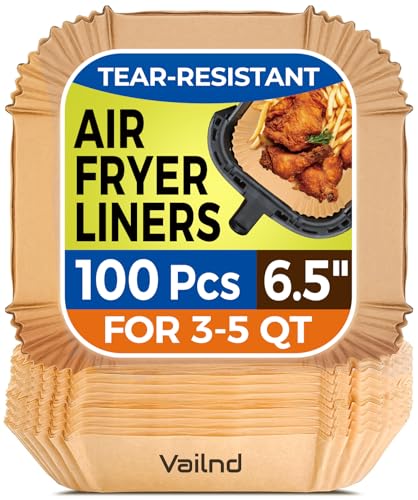 Vailnd 100PCS 6.5IN Square Air Fryer Paper Liners Disposable for 3-5QT - size: 6.5 inch Square