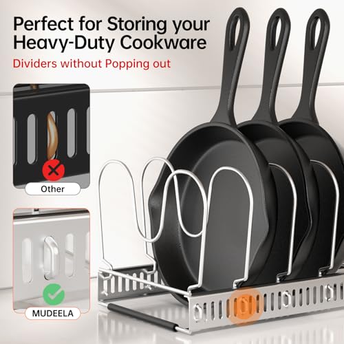 MUDEELA Expandable Pot Pan Lid Organizers inside Cabinet, 12 Divider-Silver - color: Silver, size: 12 Dividers