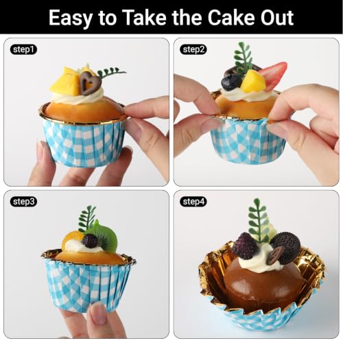 EUSOAR Cupcake Cups, 50pcs 3.5oz Blue White Aluminum Baking Cupcake Liners - color: Blue/White, size: 50pcs