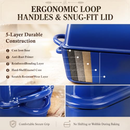 2-in-1 Enameled Cast Iron Dutch Oven for Bread Baking, Loaf Pans with Lid - style: Blue 2-in-1 5 Qt