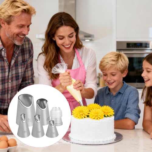 6 Pcs Cake Decorating Tips, Rose Flower Piping Tips Set with Coupler - color: 79/80/81/402/402L