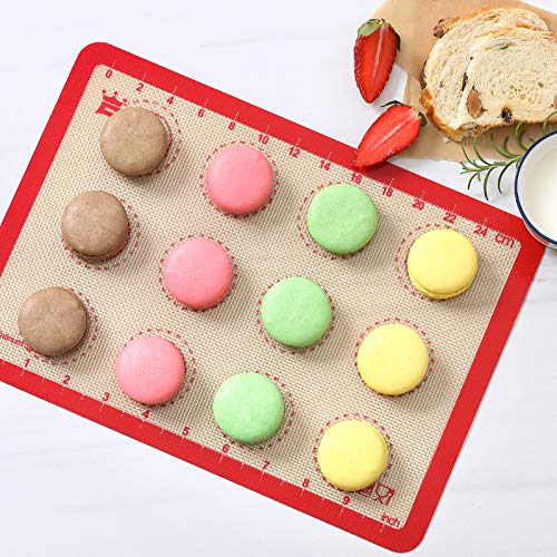 GUANCI Silicone Baking Mat Set of 6, Includes 25"x17.5" Large, 2 Medium 16.5"x11.6", 2 Small 11.75"x8.25", 9" Round, All Mats 0.70mm Thick, Non-Stick Reusable Baking Mats for Pizza, Cookie, Bread - color: F-6Red