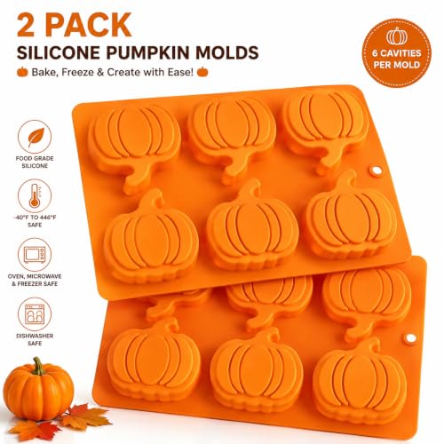 2 Pack 6-Cavity Pumpkin Silicone chocolate Molds, Fall Baking Molds - color: pumpkin 2 pcs-Orange