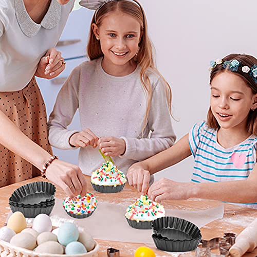 6 pcs Egg Tart Molds, 3" Mini Tart Pans Removable Bottom, Cupcake Cake Muffin Mold Tin Pan Baking Tool, Reusable Quiche Bakeware Carbon Steel for Pies, Quiche Bakeware, Cheese Cakes, Desserts - size: 3-inch Set of 6 Black