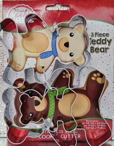 Teddy Bear Cookie Cutter Set – Sharp & Stainless Steel Cooking Utensils – A Fun Fit for Sandwiches, Pancakes & Fruits – Dishwasher-Safe 3-Piece Bakery Supplies by Sweet Cookie Crumbs (Large Sizes) - size: Teddy Bear 3 Pc Set