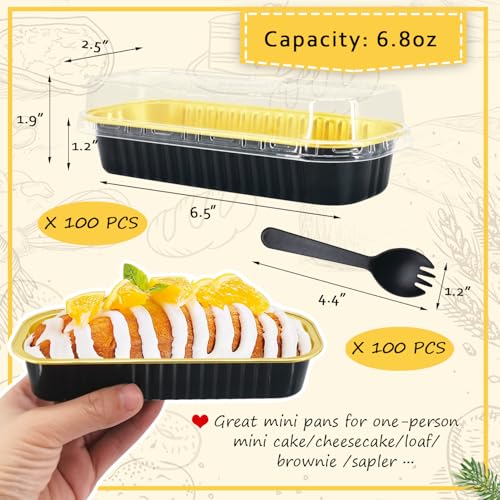 LNYZQUS Mini Loaf Pans with Lids 100 Pack, 6.8oz Small Cake Tins - color: Black, size: 6.8 oz