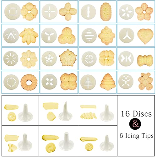 Cookie Press for Baking, Spritz Cookie Press, Thicken Cookies Press Gun Kit with 16 Discs and 6 Decorating Tips, Suitable for DIY Cookies Maker and Cake Icing (Red)
