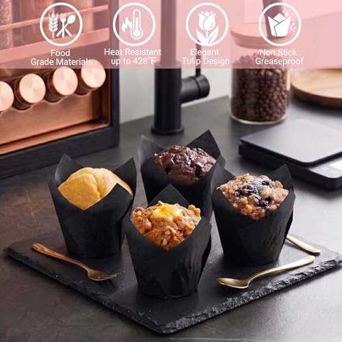 200 Pcs Black Tulip Cupcake Liners for Baking, Standard Size - color: Black