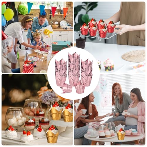 uxcell 100 Pcs Tulip Cupcake Liners, Muffins Liners Aluminum Foil Cupcake Wrappers Baking Cups Muffins Liners for Wedding Birthday Party Supplies, Rose Gold - color: Rose Gold