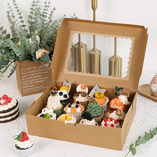 Moretoes 34pcs Cupcake Boxes,12 Count Cupcake Containers with Window&Insert - color: Brown, size: 13*10*3.5inch